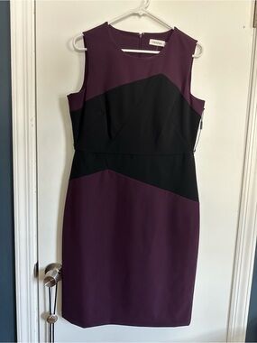 Calvin Klein Plum and Black Colorblock Midi Sheath Dress